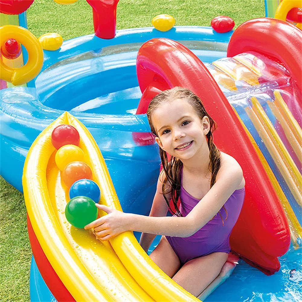 Inflatable Play Center, Kiddie Pool with Water Slide, Outdoor Jumper Bounce House with 4 rings, Big Play Center, for Garden, Backyard, Park, Ages 2+ kids - Image 3