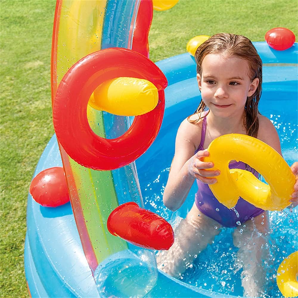 Inflatable Play Center, Kiddie Pool with Water Slide, Outdoor Jumper Bounce House with 4 rings, Big Play Center, for Garden, Backyard, Park, Ages 2+ kids - Image 4