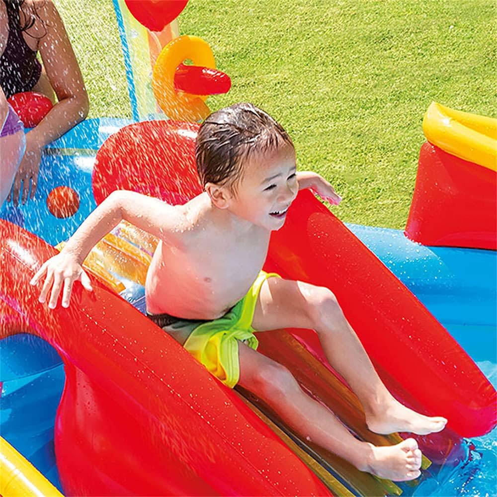 Inflatable Play Center, Kiddie Pool with Water Slide, Outdoor Jumper Bounce House with 4 rings, Big Play Center, for Garden, Backyard, Park, Ages 2+ kids - Image 5
