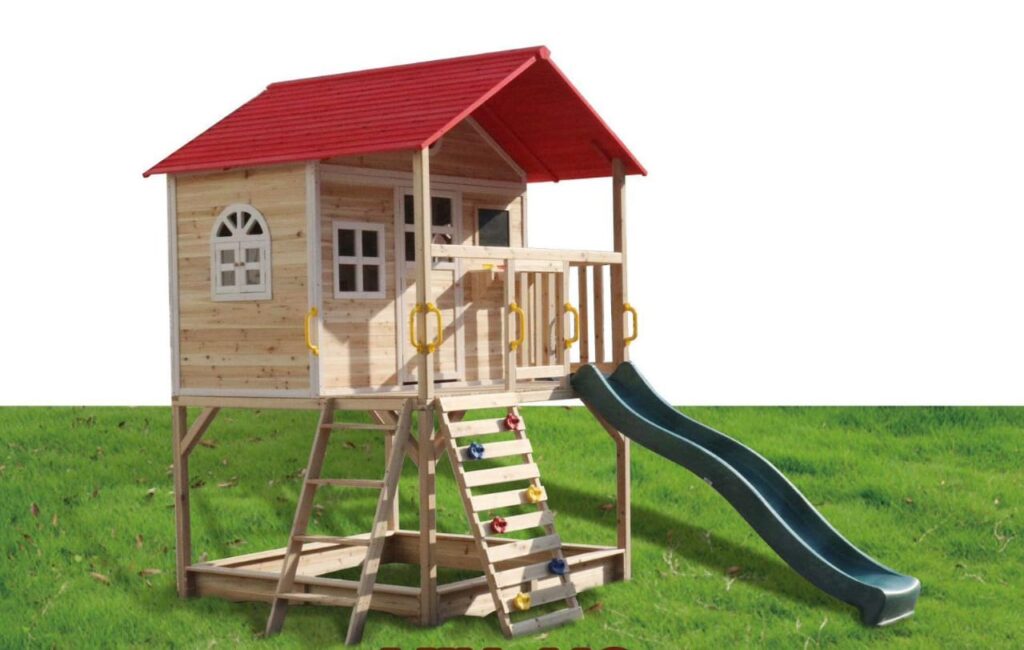Outdoor Wooden Playground with Slide & Climber | Size: 236x230x293 cm