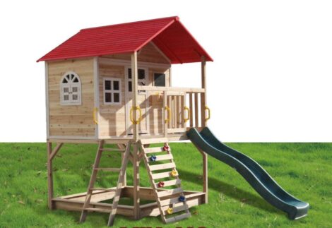 Outdoor Wooden Playground with Slide & Climber | Size: 236x230x293 cm