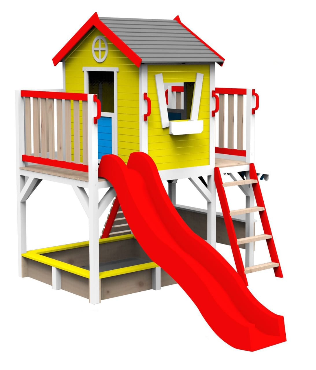 Outdoor Wooden Playground with Slide & Climber | Size: 200x243x295 cm