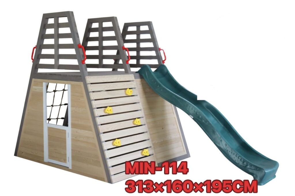 Outdoor Wooden Playground with Slide & Climber | Size: 313x160x195 cm