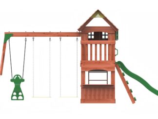 Wooden Playground  Toys with 3 swings,  slide and with climbing wall, Size: 550X240X305CM