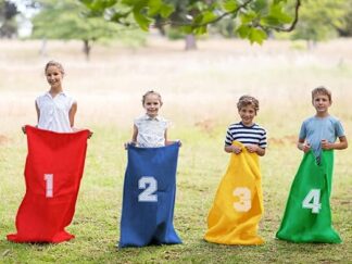 4pcs Outdoor Jumping Sack Race Bags for Kids – Egg Spoon Relay Game, Bean Bag Potato Sack Race Playset, Parent-Child Canvas Racing Bags – Size: 70×50 cm.