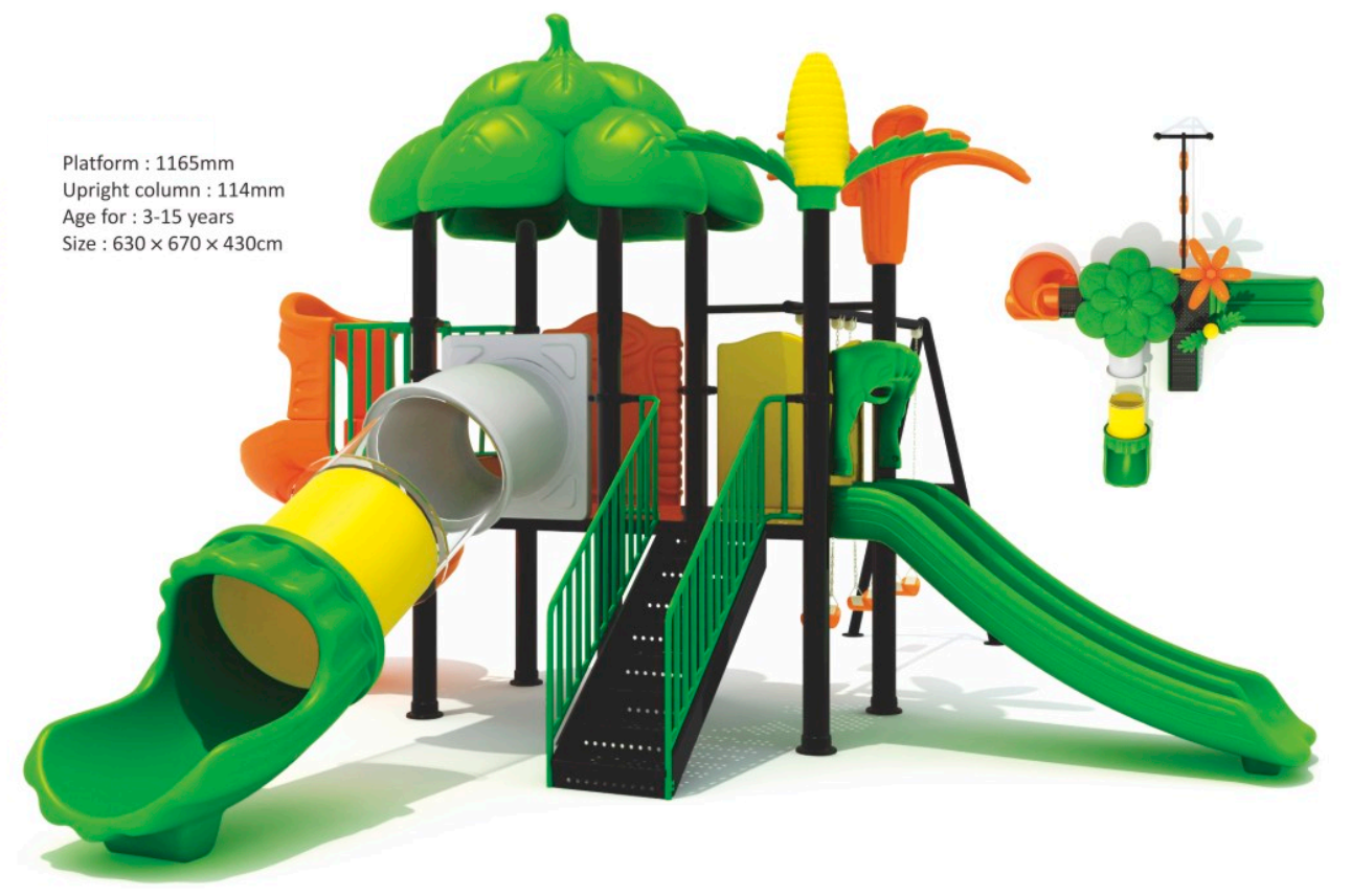 Outdoor Heavy Duty Playground Set for Kids – 4 Slides & 3 Swings – Size: 800x750x420 cm