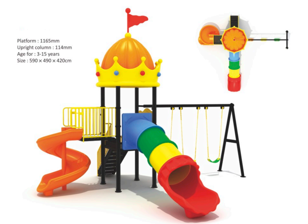 Big Outdoor Heavy Duty Playground Set for Kids – 2 Slides & 3 Swings – Size: 590x490x420 cm.