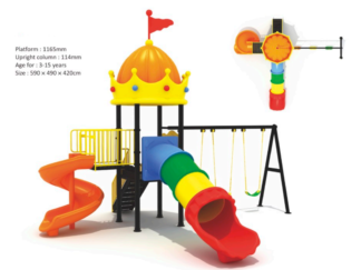 Big Outdoor Heavy Duty Playground Set for Kids – 2 Slides & 3 Swings – Size: 590x490x420 cm.