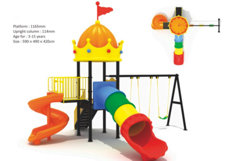 Big Outdoor Heavy Duty Playground Set for Kids – 2 Slides & 3 Swings – Size: 590x490x420 cm.