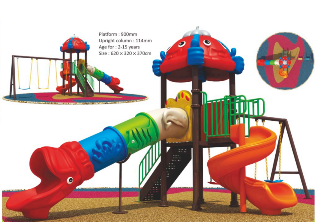 Big Outdoor Heavy Duty Playground Set for Kids – 2 Slides & 3 Swings – Size: 620x320x350 cm.