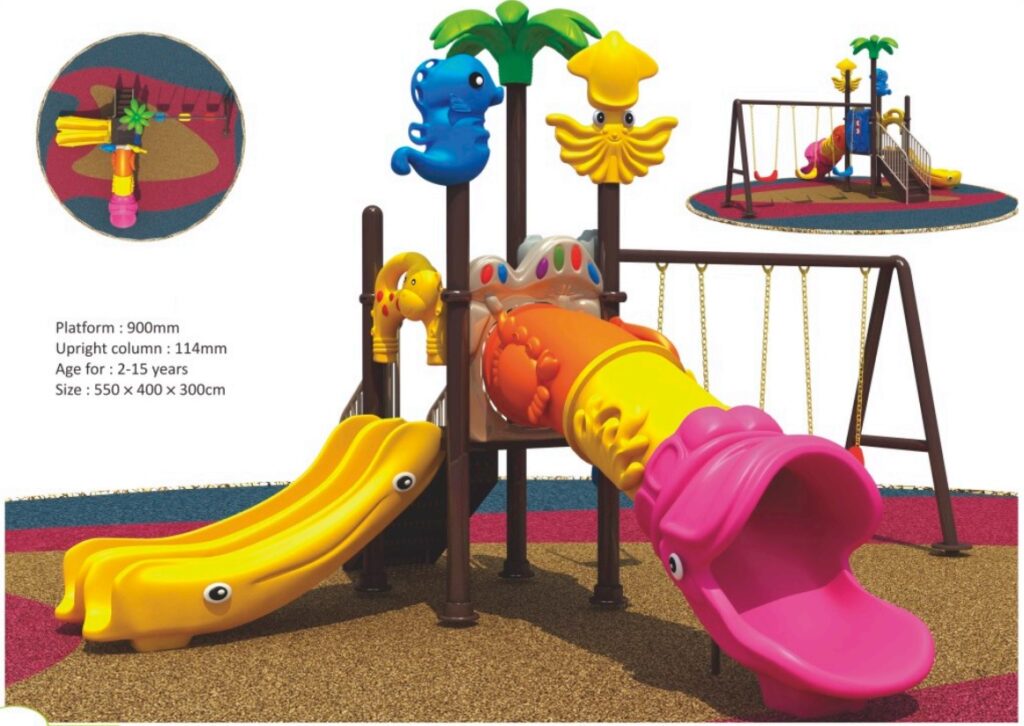 Big Outdoor Heavy Duty Playground Set for Kids – 3 Slides & 3 Swings – Size: 550x400x300 cm.