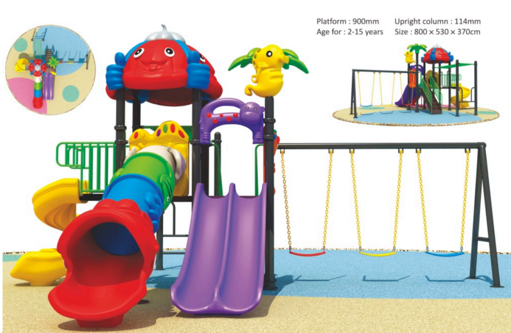 Outdoor Heavy Duty Playground Set for Kids – 4 Slides & 3 Swings – Size: 700x530x370 cm