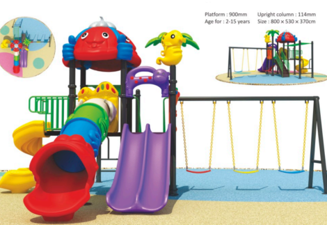 Outdoor Heavy Duty Playground Set for Kids – 4 Slides & 3 Swings – Size: 700x530x370 cm