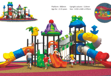 Outdoor Heavy Duty Playground Set for Kids – 5 Slides & 3 Swings – Size: 1100x640x500 cm