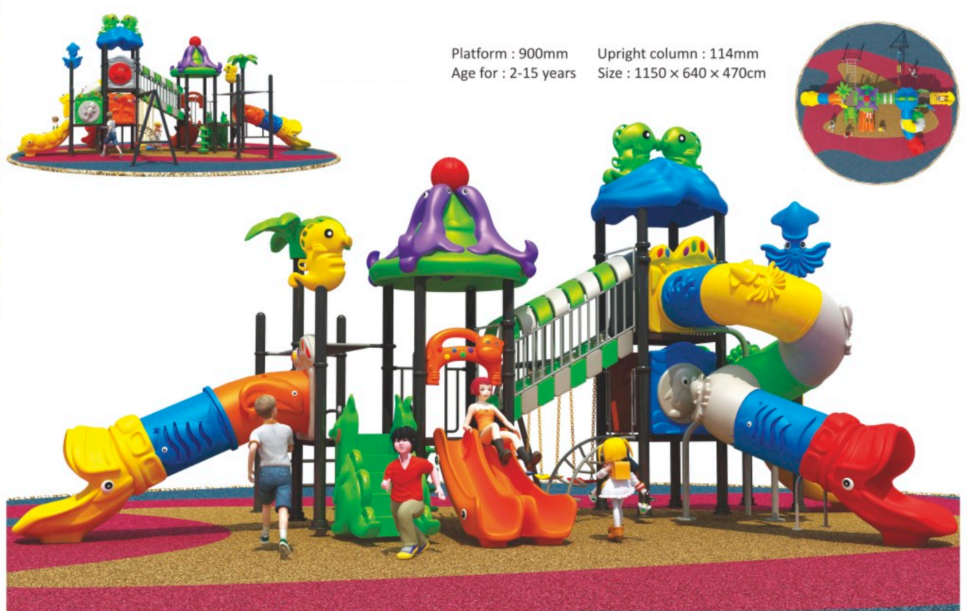Outdoor Heavy Duty Playground Set for Kids – 5 Slides & 3 Swings – Size: 1100x640x500 cm