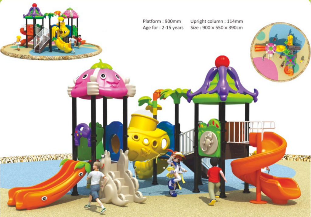 Outdoor Heavy Duty Playground Set for Kids – 4 Slides & 3 Swings – Size: 930x650x470 cm