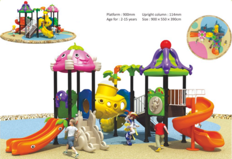 Outdoor Heavy Duty Playground Set for Kids – 4 Slides & 3 Swings – Size: 930x650x470 cm