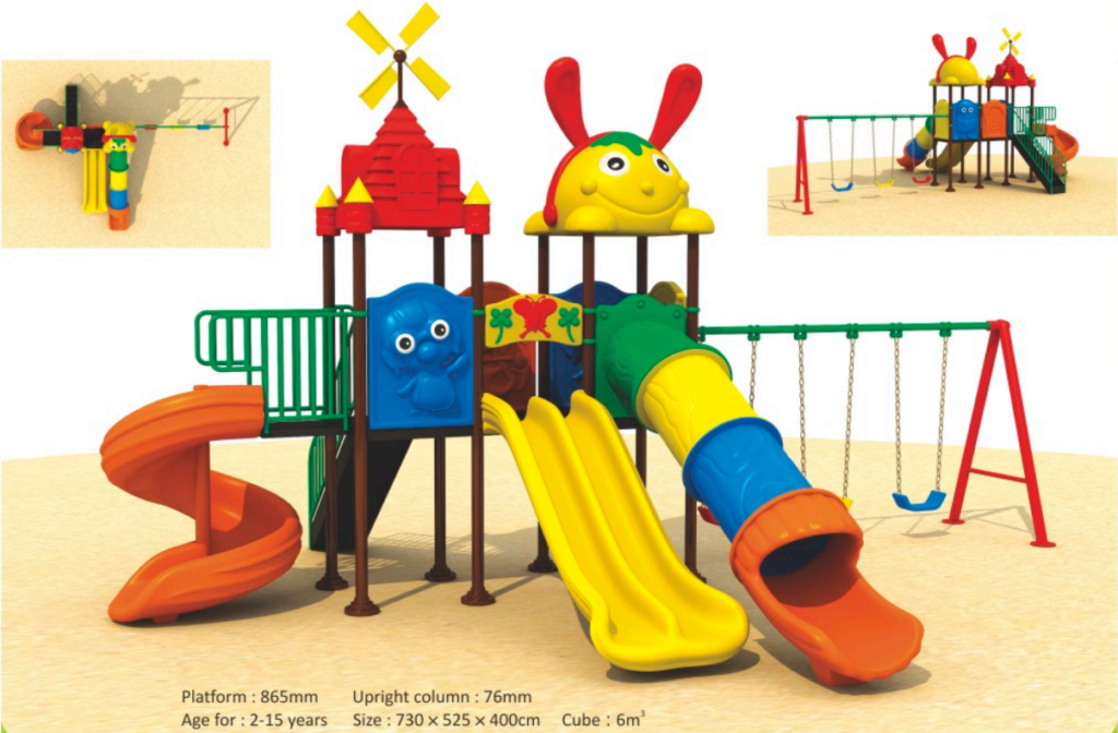 Outdoor Playground Toy Set for Kids – 4 Slides & 3 Swings –Sturdy Backyard Equipment –   Size: 730x520x400 cm
