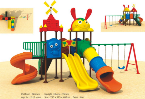 Outdoor Playground Toy Set for Kids – 4 Slides & 3 Swings –Sturdy Backyard Equipment –   Size: 730x520x400 cm