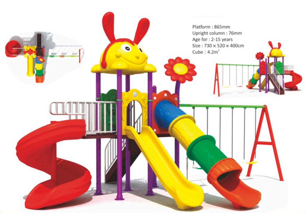 Outdoor Playground Toy Set for Kids – 3 Slides & 3 Swings –Sturdy Backyard Equipment –   Size: 630x480x400 cm