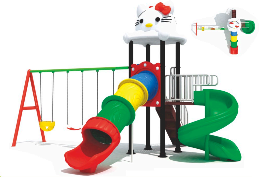 Outdoor Playground Toy Set for Kids – 2 Slides & 3 Swings –Sturdy Backyard Equipment –   Size: 530x490x400 cm