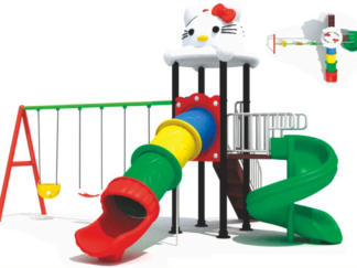 Outdoor Playground Toy Set for Kids – 2 Slides & 3 Swings –Sturdy Backyard Equipment –   Size: 530x490x400 cm
