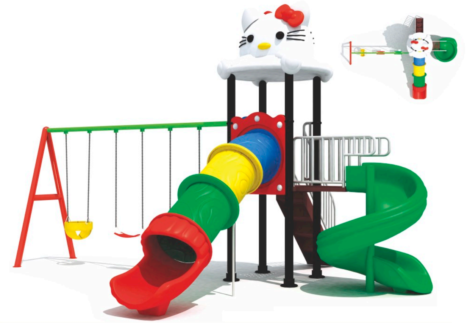 Outdoor Playground Toy Set for Kids – 2 Slides & 3 Swings –Sturdy Backyard Equipment –   Size: 530x490x400 cm