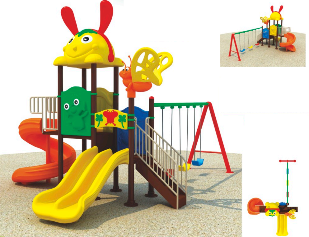 Outdoor Playground Toy Set for Kids – 3 Slides & 3 Swings –Sturdy Backyard Equipment –   Size: 600x400x350 cm
