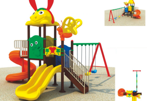 Outdoor Playground Toy Set for Kids – 3 Slides & 3 Swings –Sturdy Backyard Equipment –   Size: 600x400x350 cm