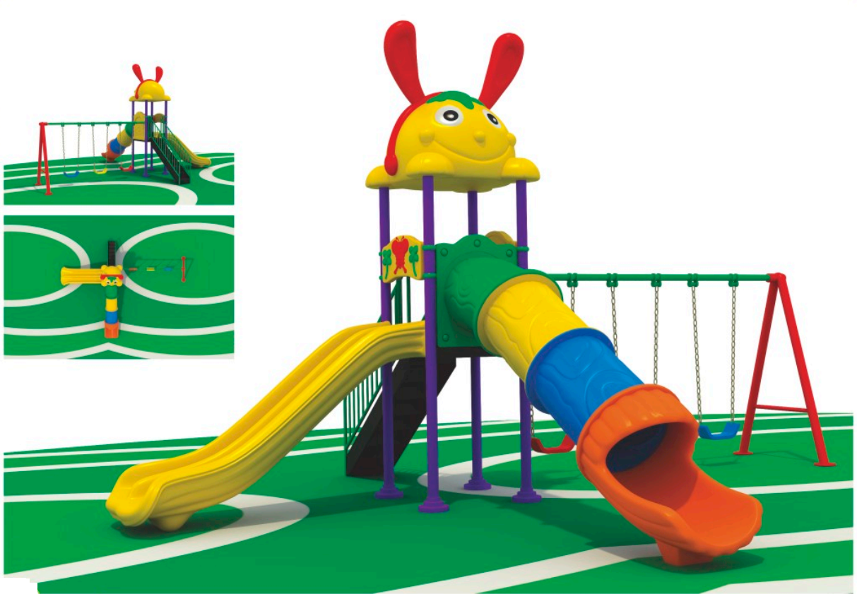 Outdoor Playground Toy with 3 Slides & 3 Swings – Compact & Fun for Kids – Size 610x520x330 cm