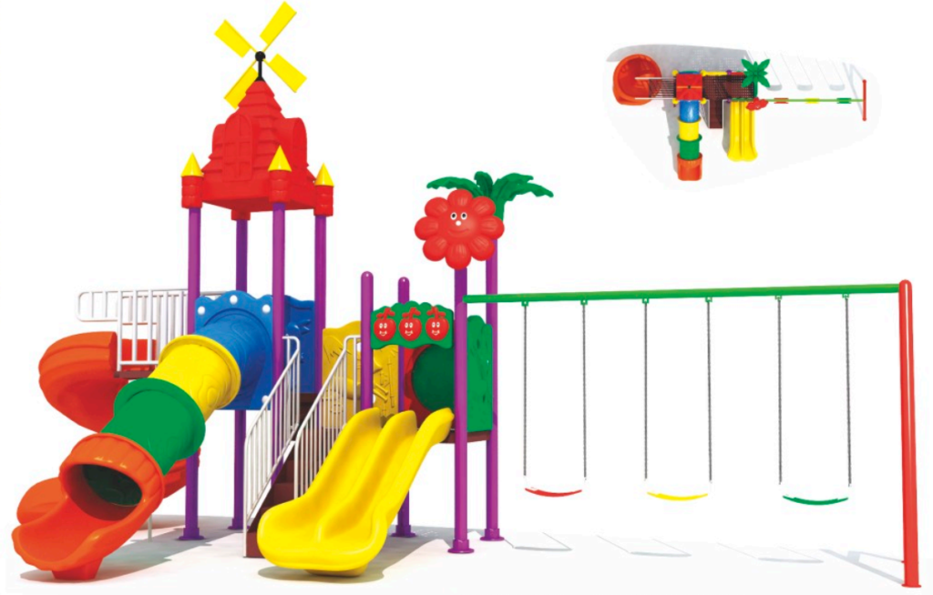 Outdoor Playground Toy with 3 Swings, 4 Slides – Exciting Kids Activity – Size 730x480x400 cm
