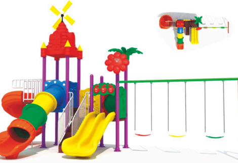 Outdoor Playground Toy with 3 Swings, 4 Slides – Exciting Kids Activity – Size 730x480x400 cm