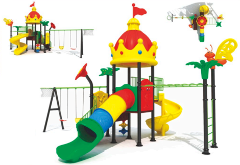 Outdoor Playground Toy with 3 Swings, 2 Slides & Monkey Bar – Fun & Fitness Outdoor Set – Size: 670x460x350 cm