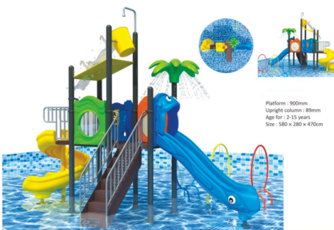 Large Outdoor Water Playground for Kids with 2 Exciting Slides | Size:580x280x470 cm