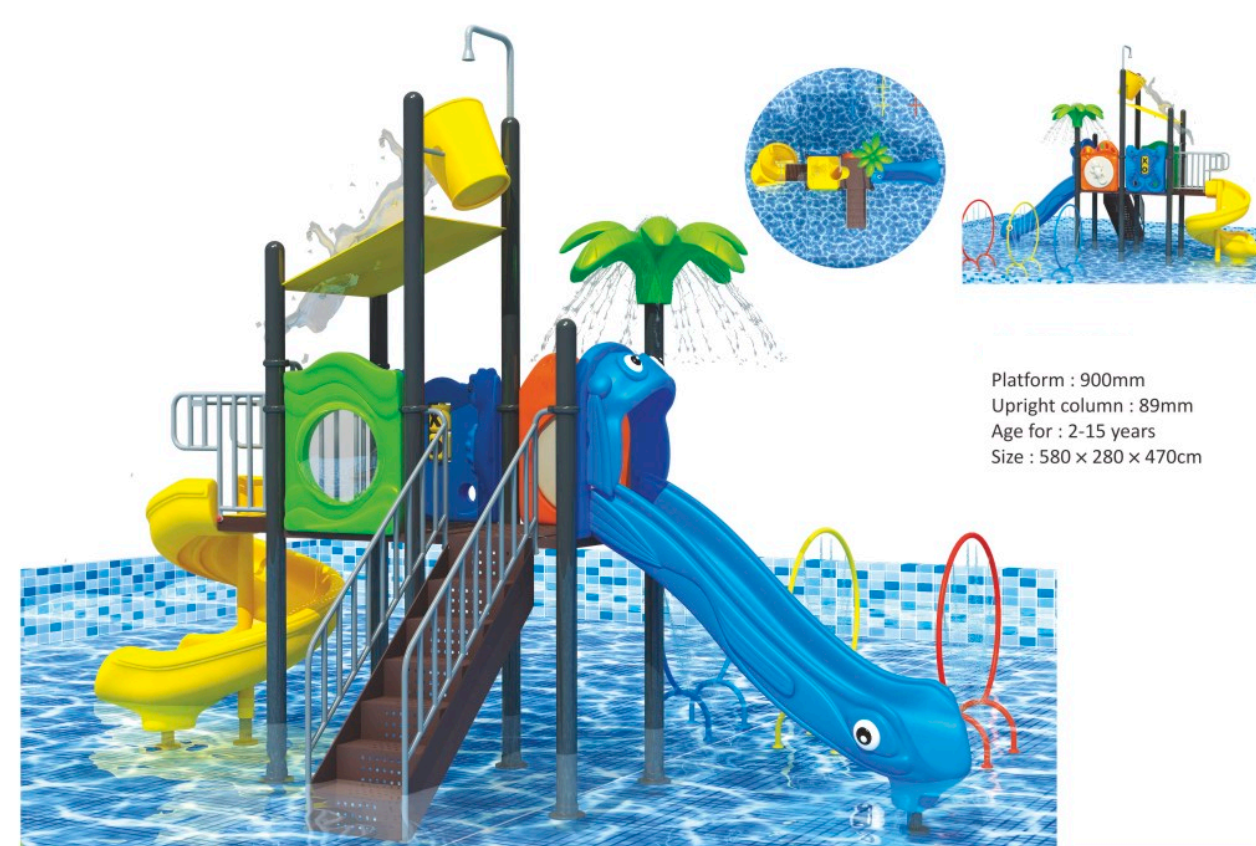 Large Outdoor Water Playground for Kids with 2 Exciting Slides | Size:580x280x470 cm