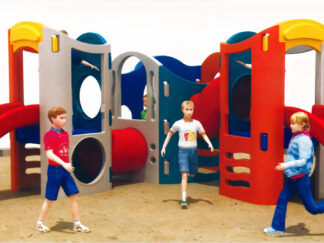 Large Multi-Activity Plastic Playground Set with Double Slides and Tunnel – Size: 460×390×163 cm – Outdoor Play Equipment for Kids