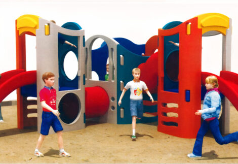 Large Multi-Activity Plastic Playground Set with Double Slides and Tunnel – Size: 460×390×163 cm – Outdoor Play Equipment for Kids
