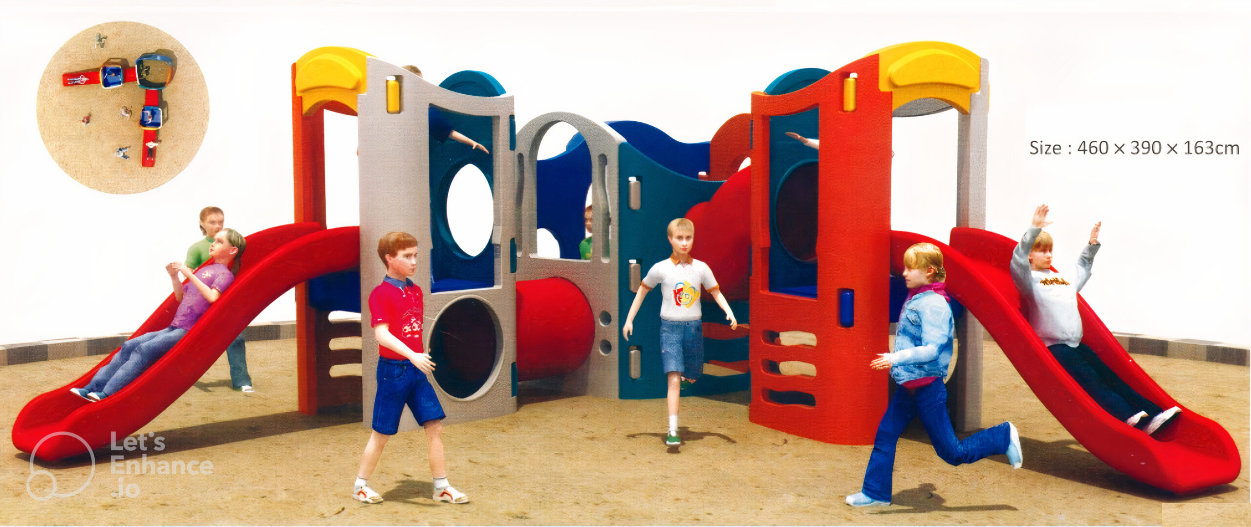 Large Multi-Activity Plastic Playground Set with Double Slides and Tunnel – Size: 460×390×163 cm – Outdoor Play Equipment for Kids