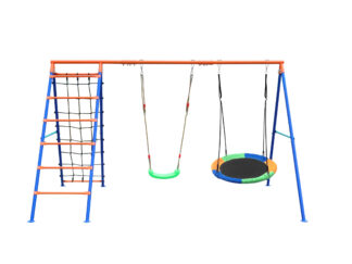 Outdoor 4-in-1 Heavy-Duty Metal Swing Set for Backyard - 500lb Capacity Outdoor Playset with Basketball Hoop & Climbing Rope.Size :300x180x185cm