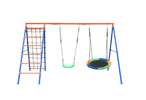 Outdoor 4-in-1 Heavy-Duty Metal Swing Set for Backyard - 500lb Capacity Outdoor Playset with Basketball Hoop & Climbing Rope.Size :300x180x185cm