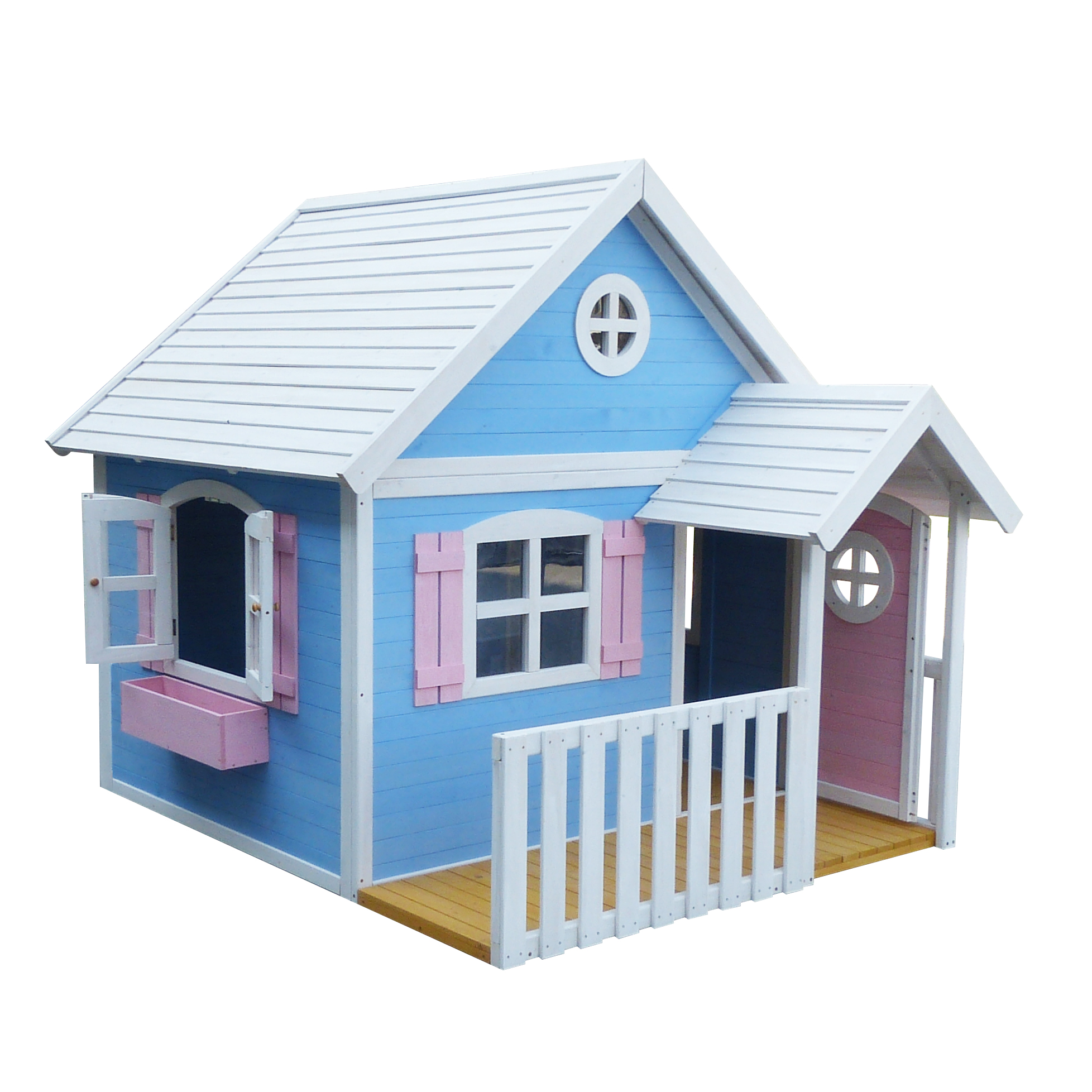 Colorful Garden Play Kids House Wooden Outdoor Playhouse for Children with Balcony -Cubby House- Size:194x229x210 cm.