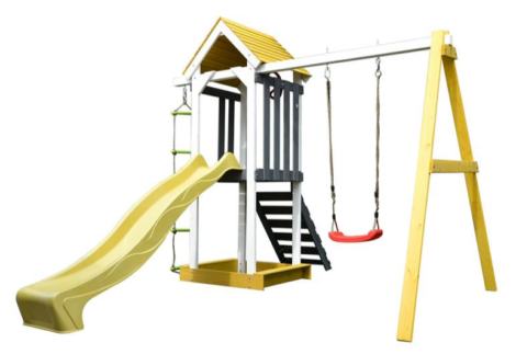 Wood Kids Outdoor Swing Set with Slide and climbing set- Size: 293x323.5x260 cm.