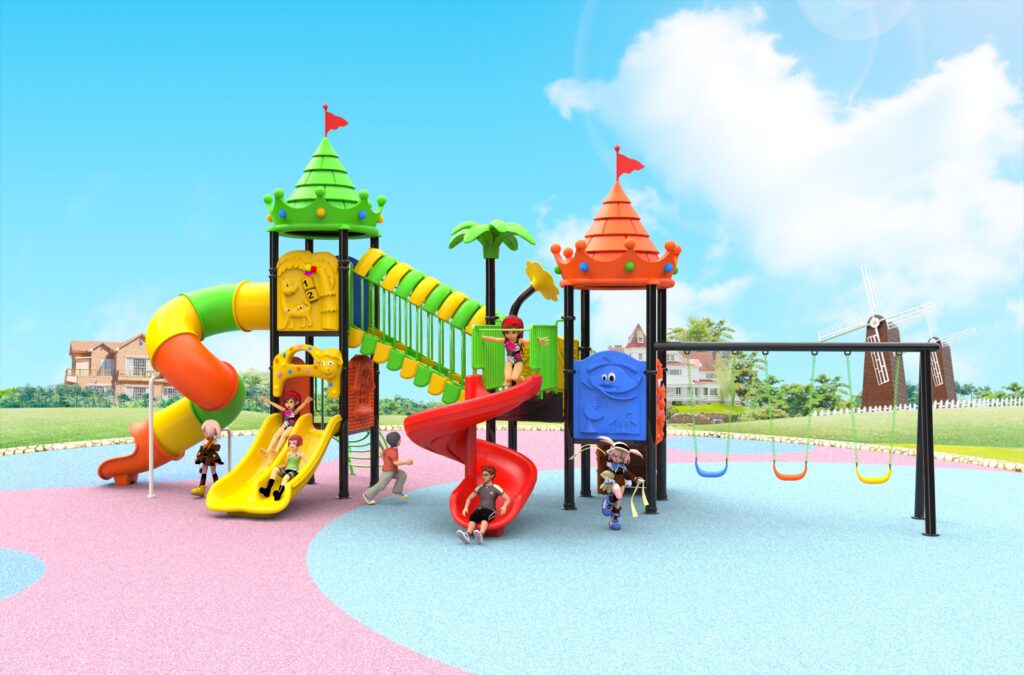 Outdoor Heavy Duty Playground Set for Kids – 4 Slides & 3 Swings – Size: 1060*325*450 cm