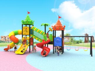 Outdoor Heavy Duty Playground Set for Kids – 4 Slides & 3 Swings – Size: 1060*325*450 cm