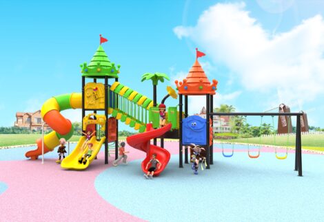 Outdoor Heavy Duty Playground Set for Kids – 4 Slides & 3 Swings – Size: 1060*325*450 cm
