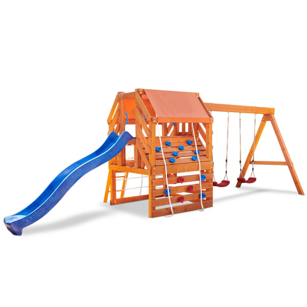 Wooden outdoor
playset Kids for kids, Swing Set with Slide and climbing set, Size: 520x200x226 cm.