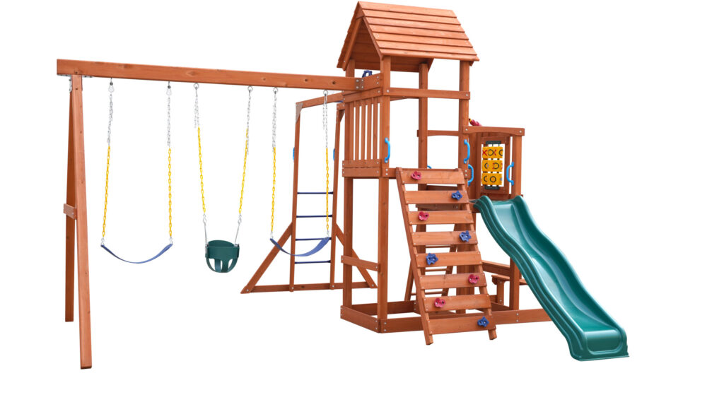 Wood Kids Outdoor Swing Set with Slide and climbing set, Size:486x466x307cm