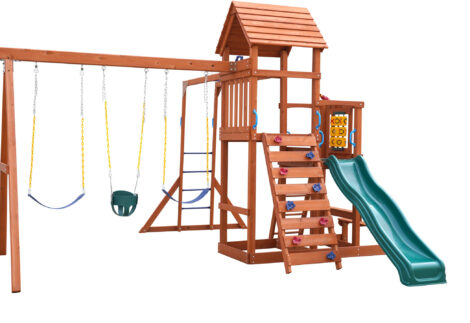 Wood Kids Outdoor Swing Set with Slide and climbing set, Size:486x466x307cm