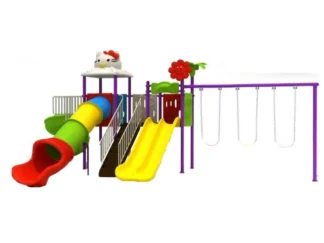 Outdoor Playground Toy with 3 Swings & 4 Slides with Hello Kitty Cap – Themed Fun Playset – Size 715x430x320 cm