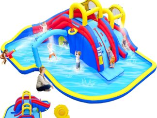 Indoor & Outdoor Easyair Inflatable Water Slide Bounce House, Bouncy Castles 2 Climbing Walls, 2 Slides, 2 Splash Pool, Basketball Hoop, Water Gun.  Size: 548×492×251 cm